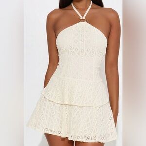 Fashion Nova tie Strap Cream Lace Dress